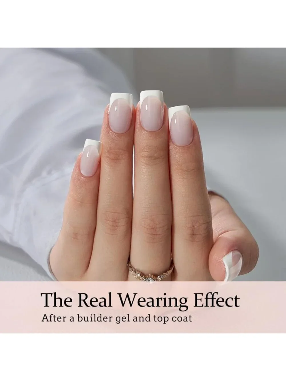 White French Tip Press-On Nails, Square Shape, 4-Week Wear, Easy Application